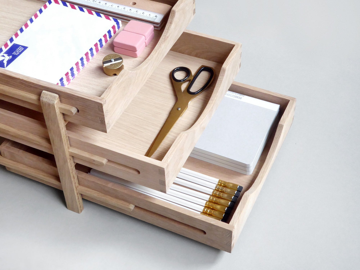 Tiered Oak Desk Tray